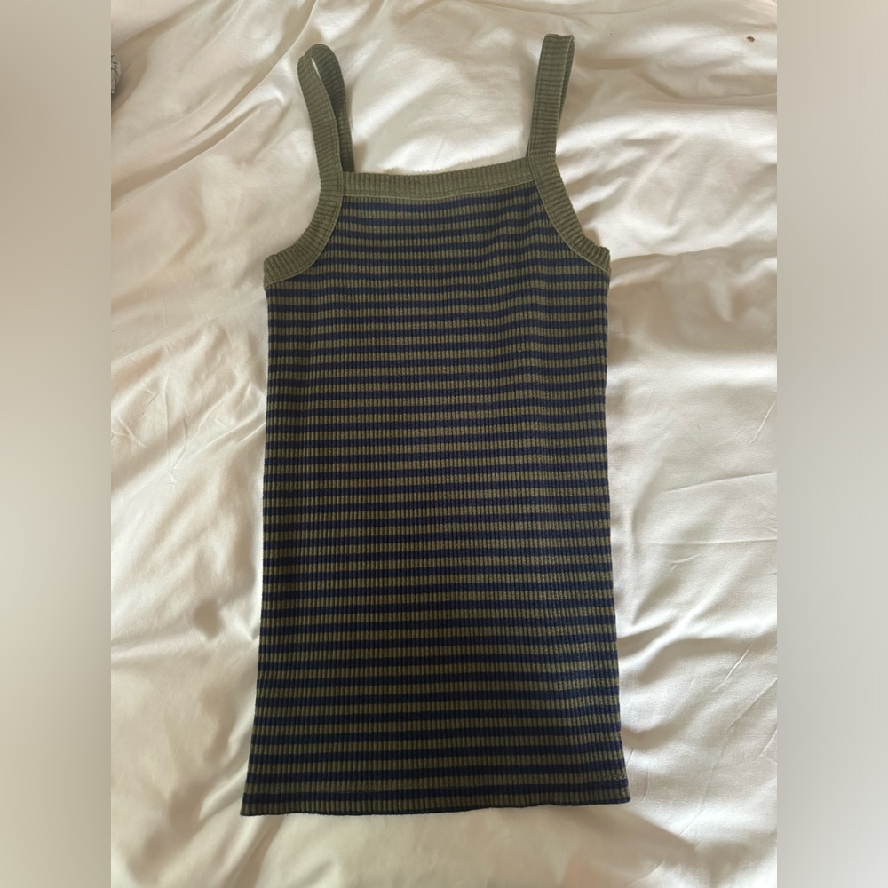 Navy Blue & Green Stripped Tank Top